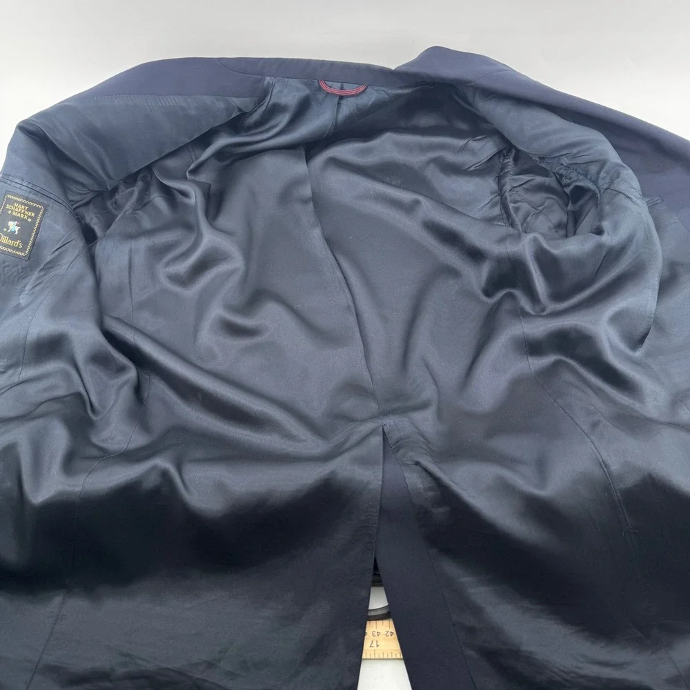 Hart Schaffner &‎ Marx Blazer Mens 42L Navy Blue Wool Gold Crest Button Jacket